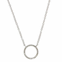 14K White Gold Pave Diamond Circle Necklace