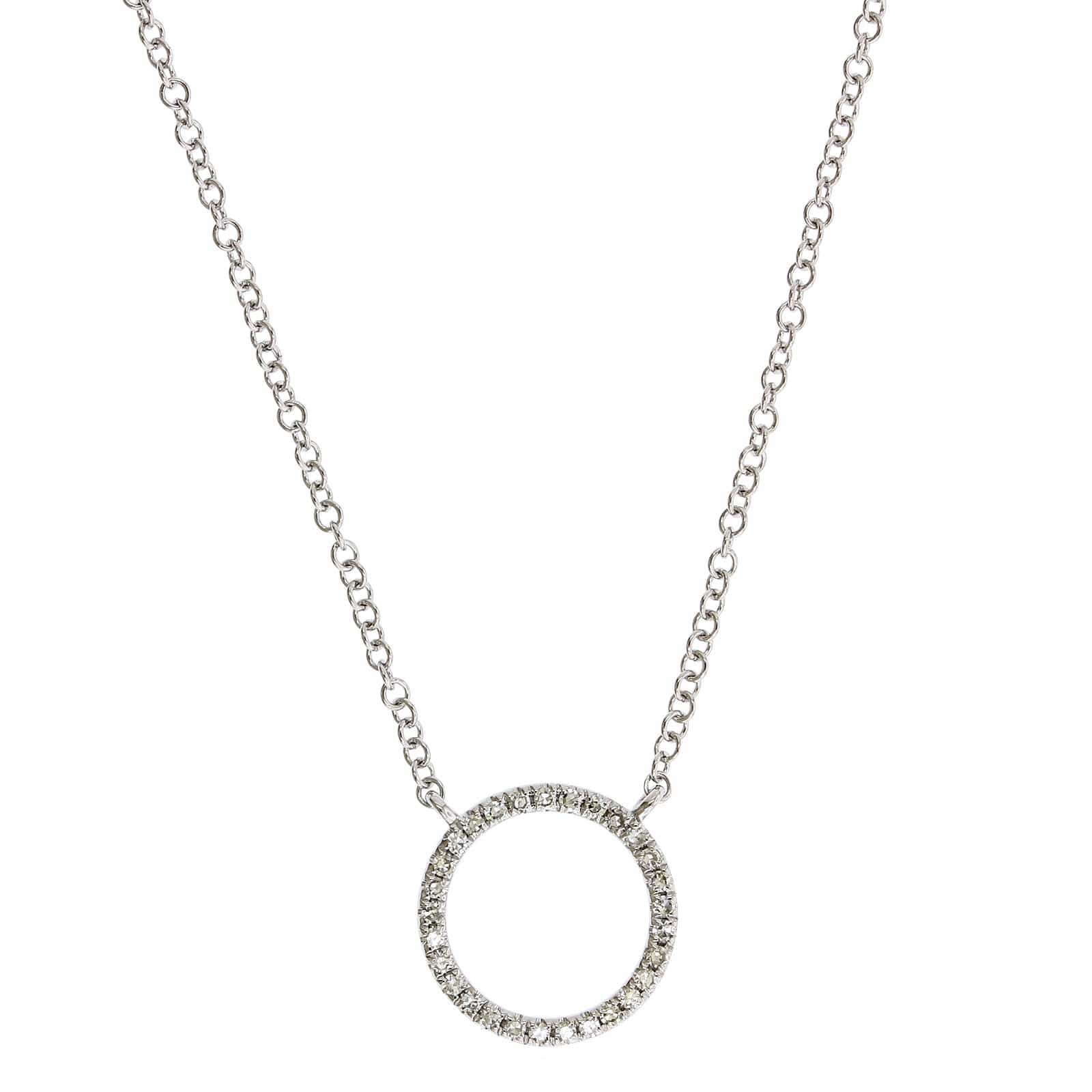 14K White Gold Pave Diamond Circle Necklace