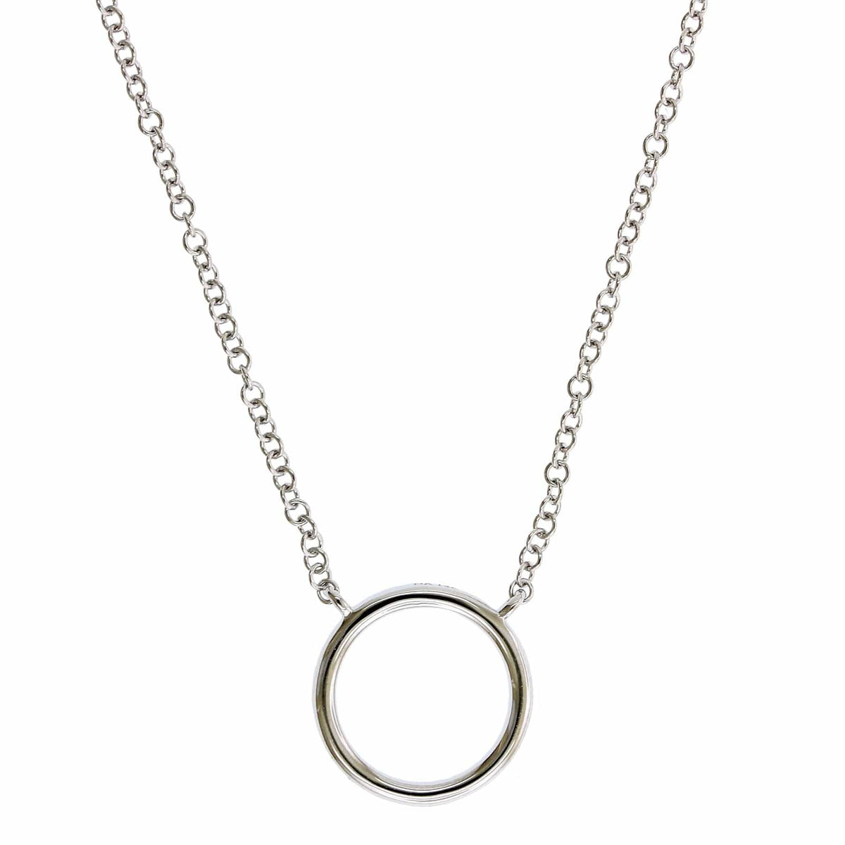 14K White Gold Pave Diamond Circle Necklace