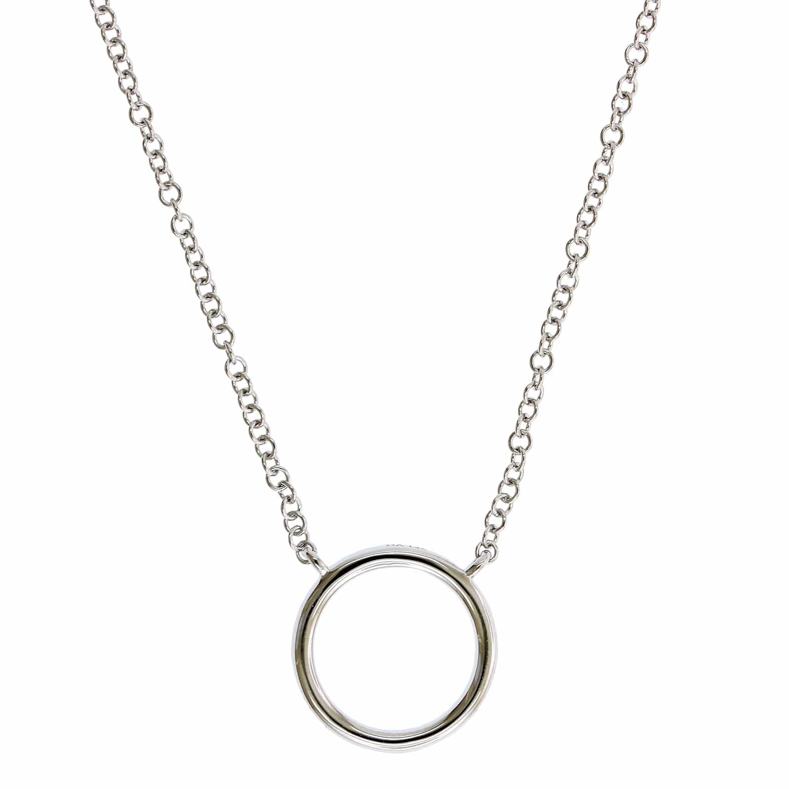 14K White Gold Pave Diamond Circle Necklace