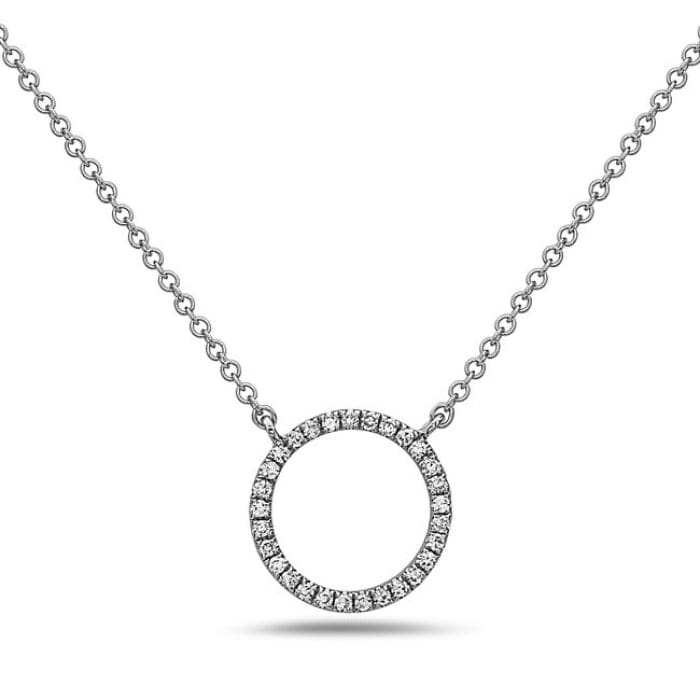 14K White Gold Pave Diamond Circle Necklace