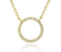 14K Yellow Gold Pave Diamond Circle Necklace