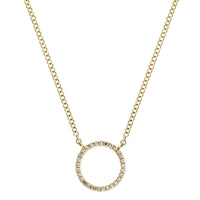 14K Yellow Gold Pave Diamond Circle Necklace