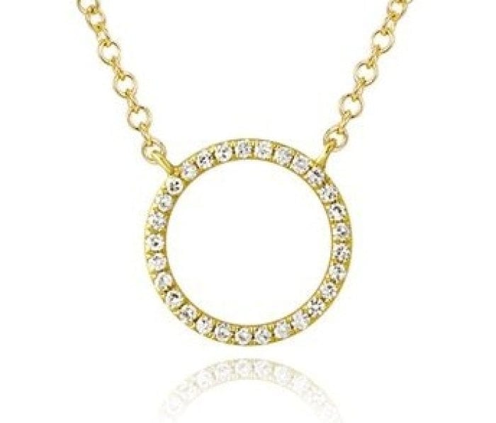 14K Yellow Gold Pave Diamond Circle Necklace