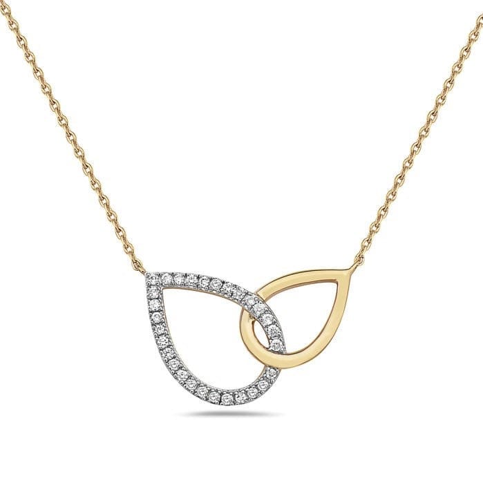 14K Yellow & White Gold Interlocking Pave Diamond Pear Shaped Necklace