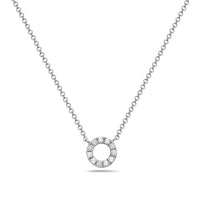 14K White Gold Small Pave Diamond Circle Necklace