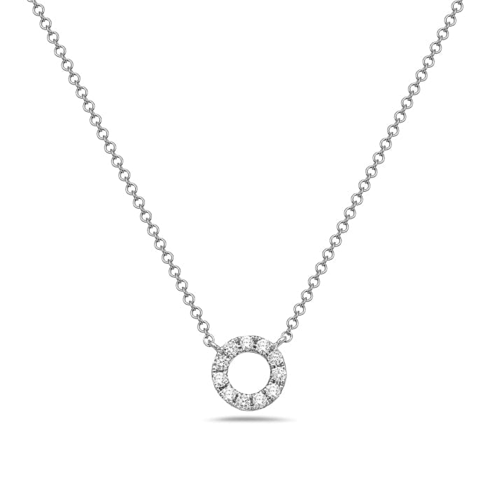14K White Gold Small Pave Diamond Circle Necklace