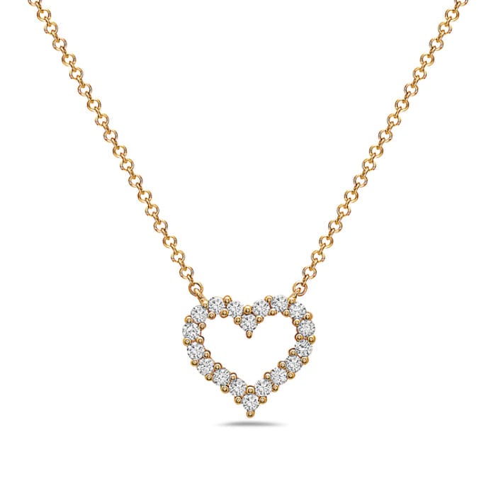 14K Yellow Gold Open Pave Diamond Heart Necklace
