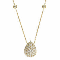 14K Yellow Gold Diamond Cluster Pear Shaped Pendant Necklace
