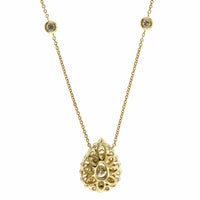 14K Yellow Gold Diamond Cluster Pear Shaped Pendant Necklace