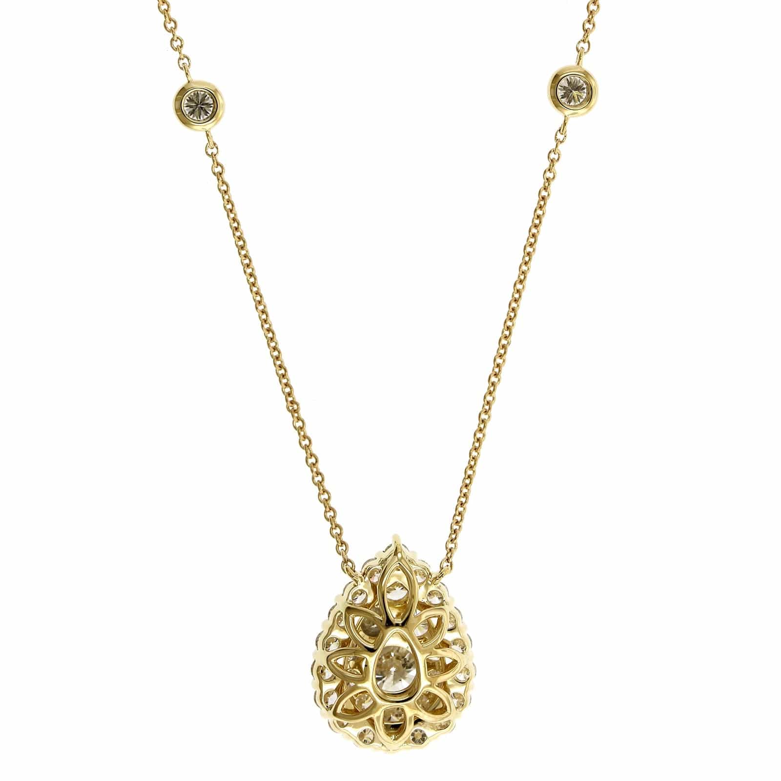 14K Yellow Gold Diamond Cluster Pear Shaped Pendant Necklace