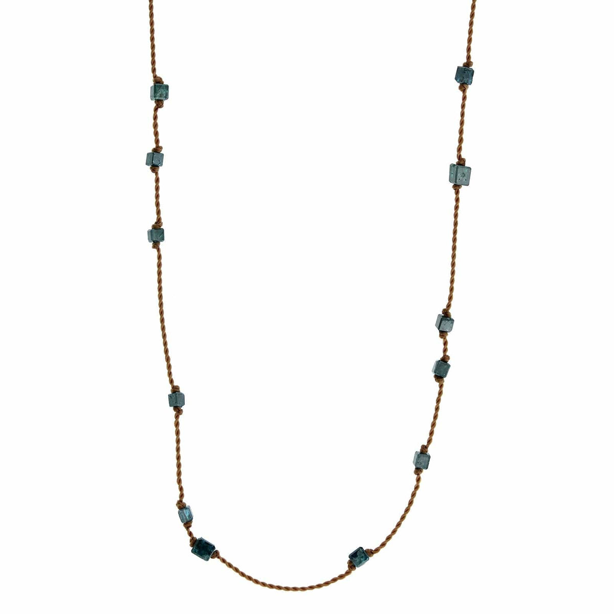18K Yellow Gold Floating Blue Diamond Cube Necklace