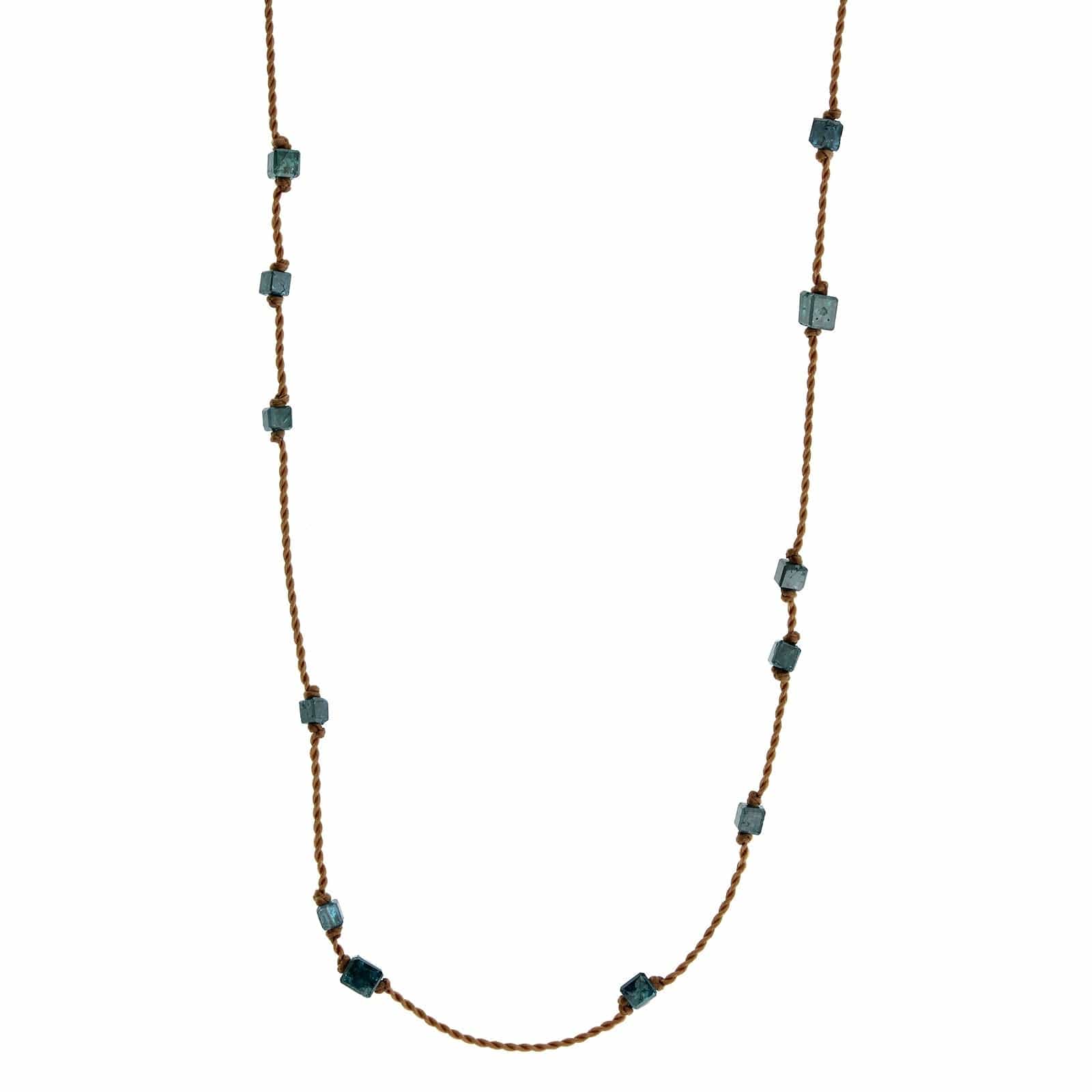 18K Yellow Gold Floating Blue Diamond Cube Necklace