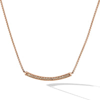 Petite Pavé Bar Necklace in 18K Rose Gold with Cognac Diamonds, 1.25mm