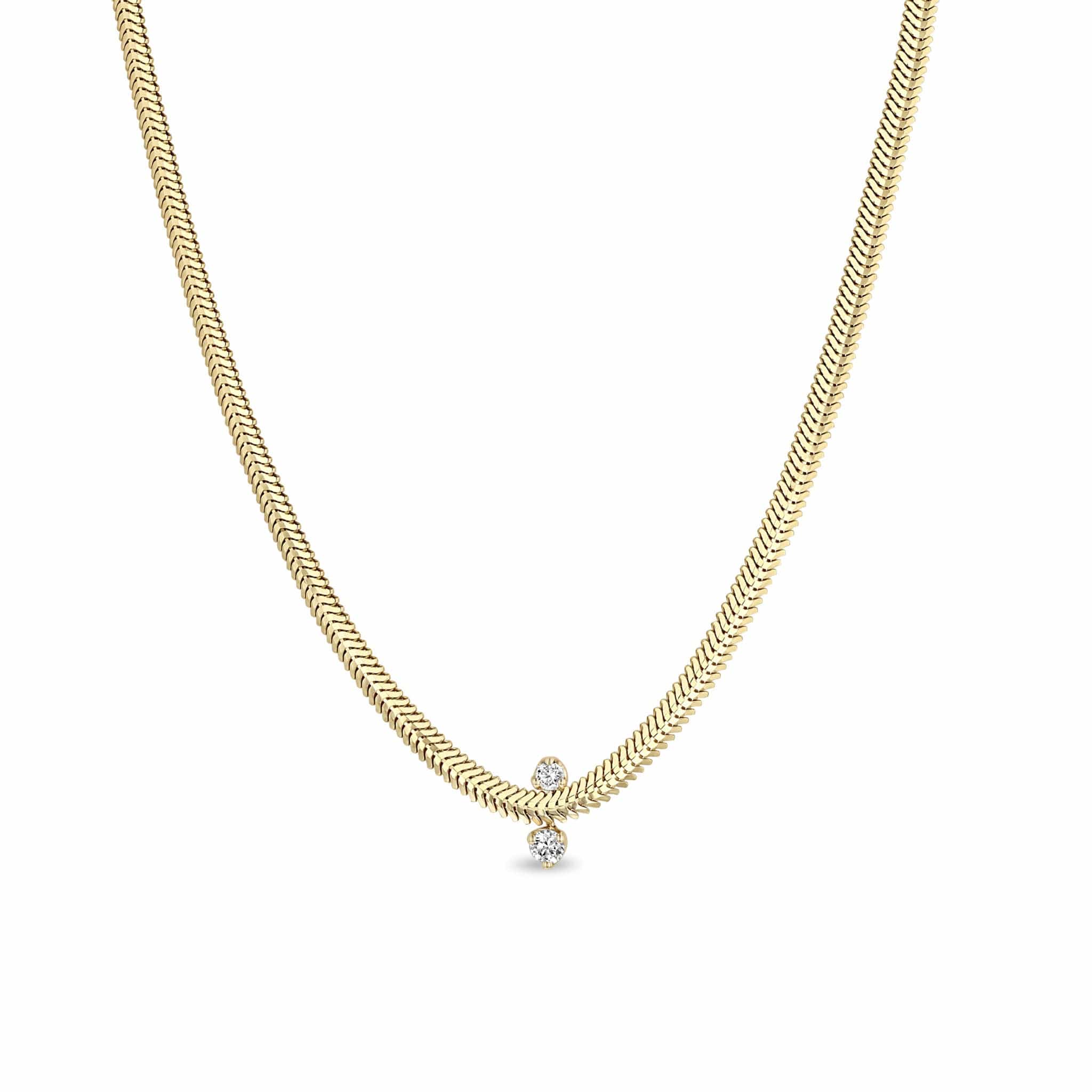 14K Yellow Gold Oval Diamond Snake Chain Necklace