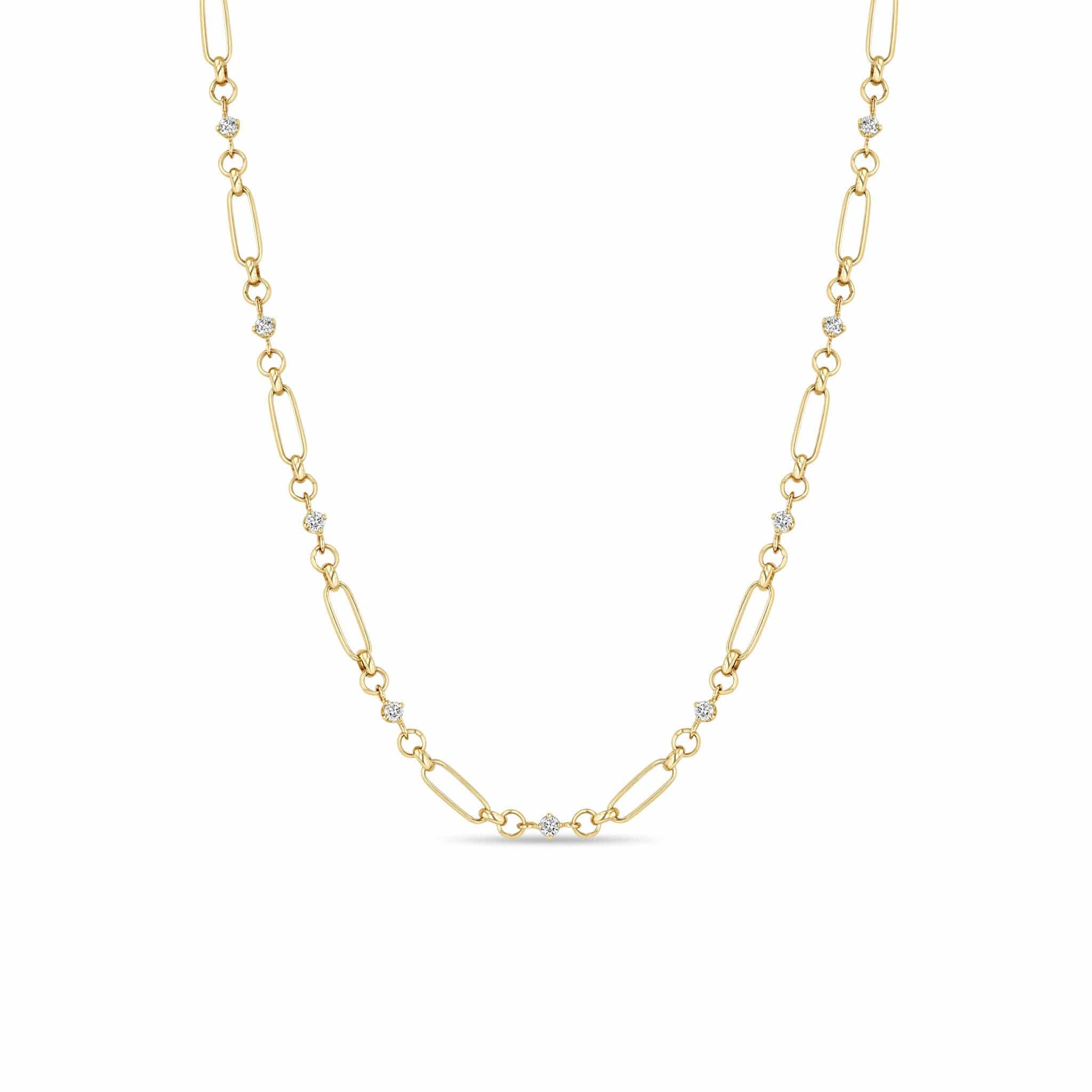 14K Yellow Gold Mixed Paperclip & Rolo Chain Diamond Necklace