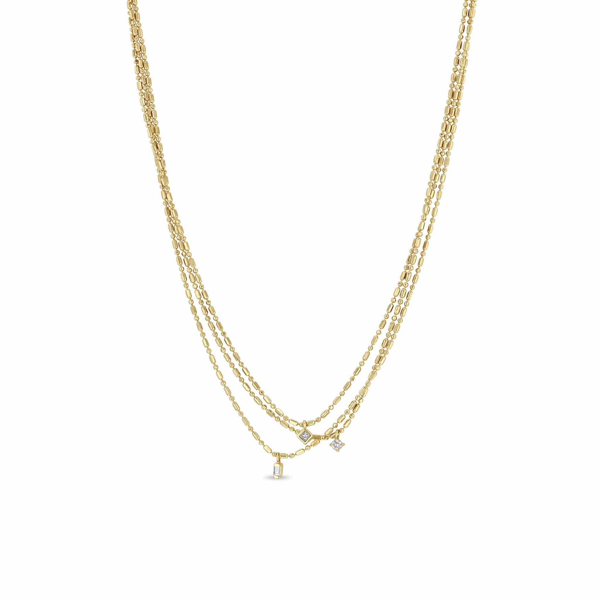 Zoe Chicco 14K Yellow Gold Three Strand Tube & Bead Diamond Necklace