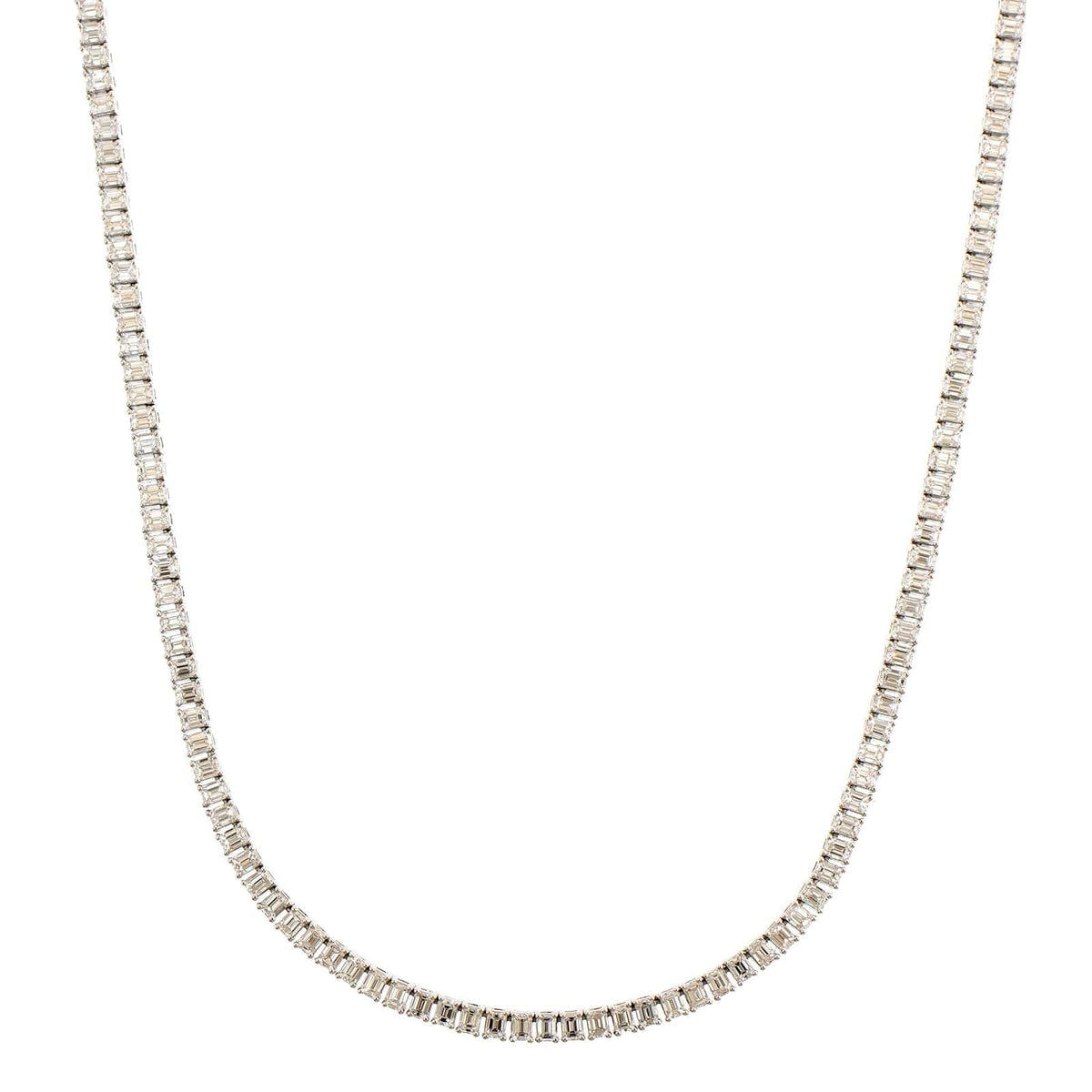 18K White Gold 4 Prong Emerald Cut Diamond Necklace