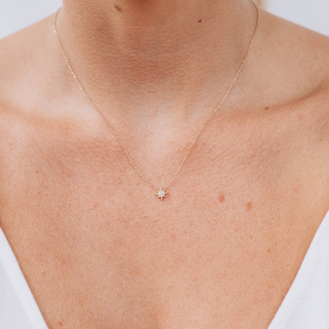 Anzie 14K Yellow Gold Aztec Mini North Star Diamond Necklace