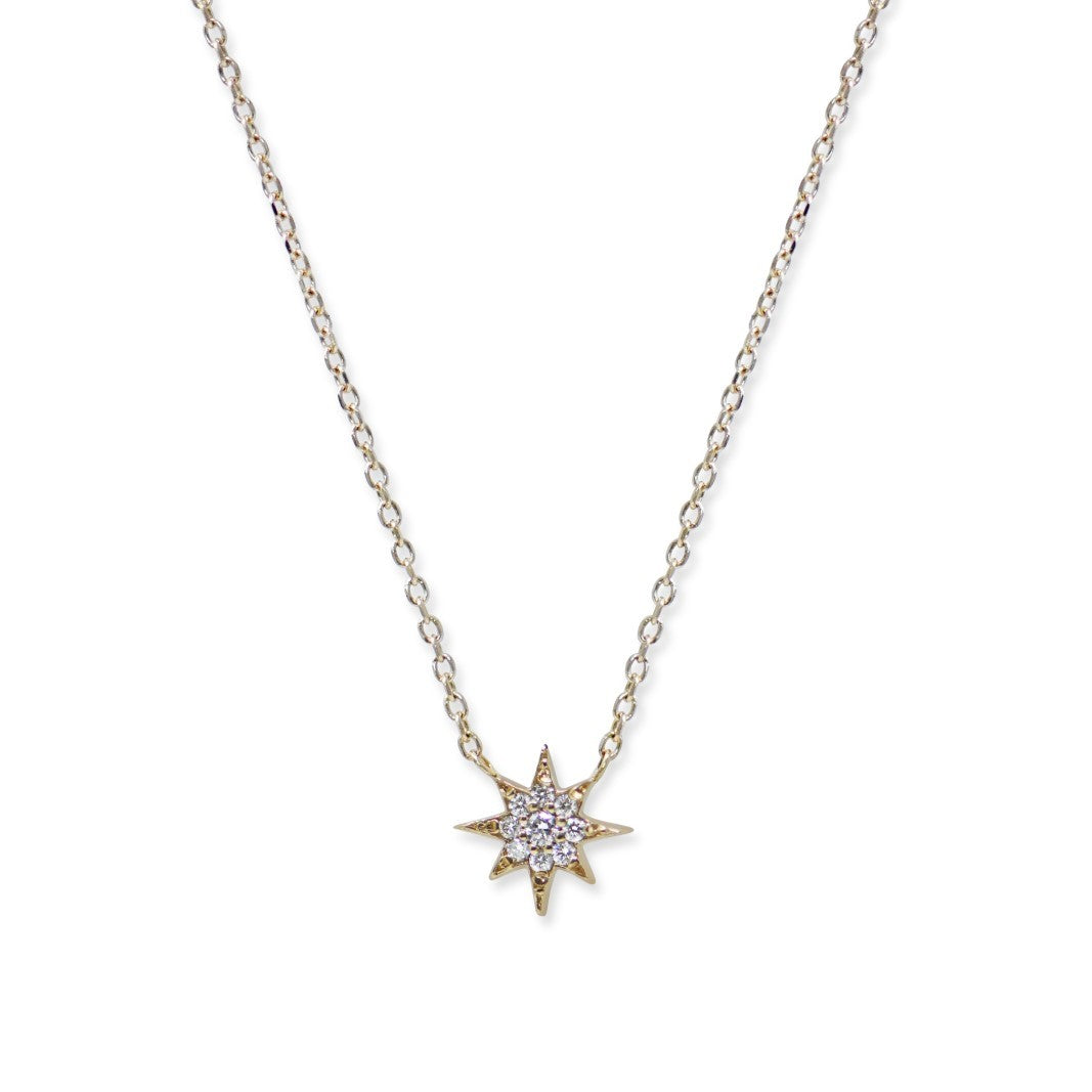 14K Yellow Gold Aztec Mini North Star Diamond Necklace