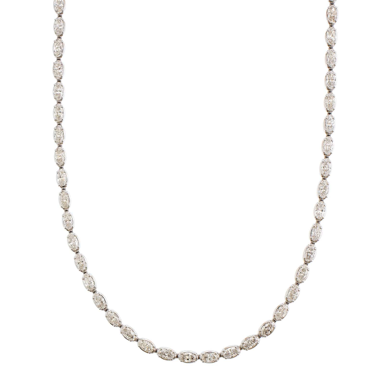 18K White Gold Oval Diamond Line Necklace