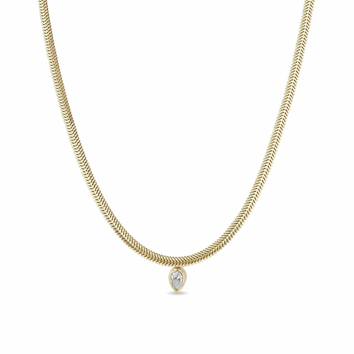 Zoe Chicco 14K Yellow Gold Snake Chain Pear Diamond Necklace
