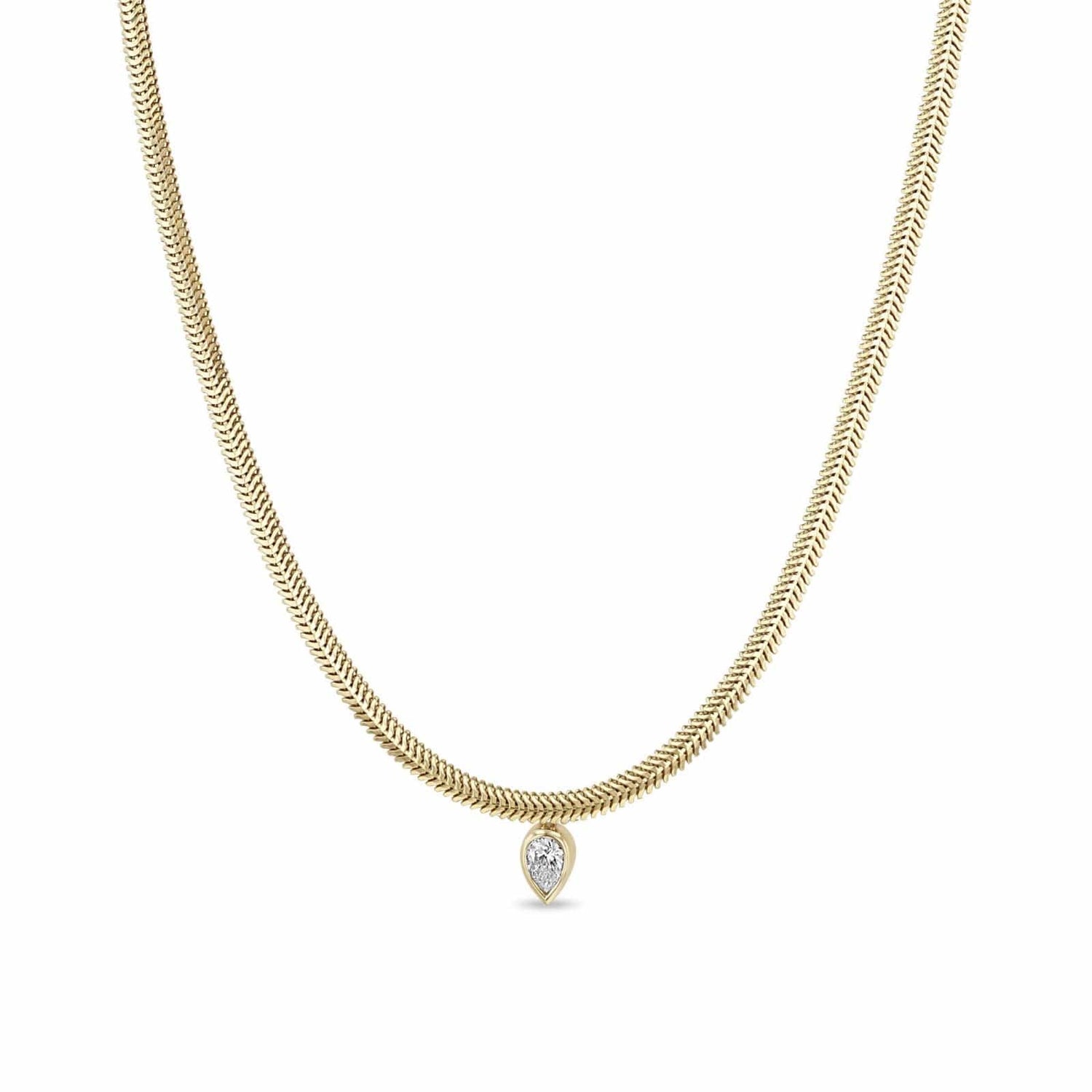 Zoe Chicco 14K Yellow Gold Snake Chain Pear Diamond Necklace