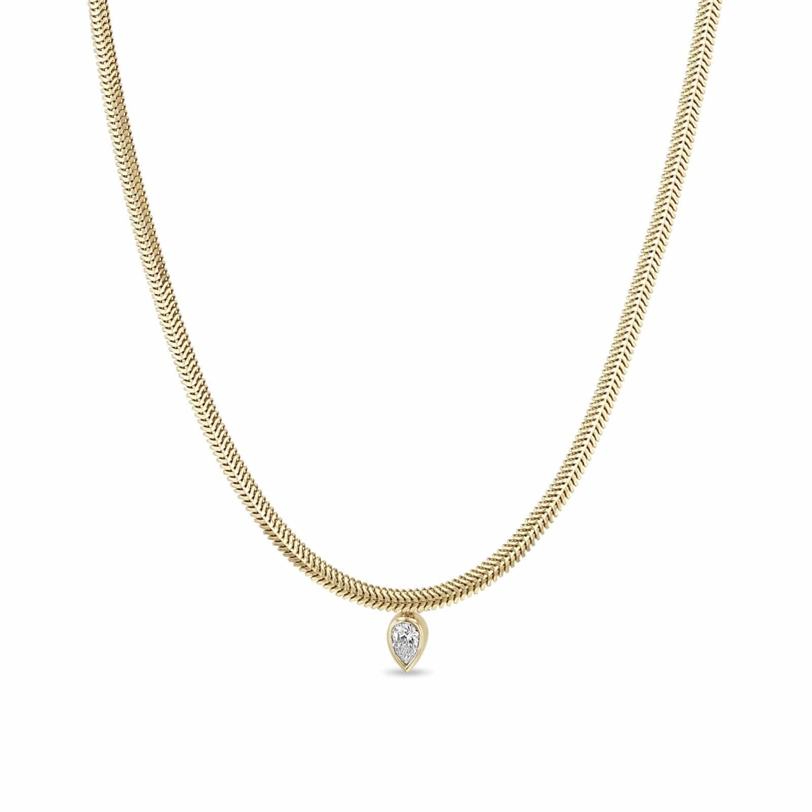 Zoe Chicco 14K Yellow Gold Snake Chain Pear Diamond Necklace