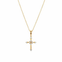 Petite Modern Renaissance® Cross Pendant Necklace 18K Yellow Gold with Diamonds, 15.9mm
