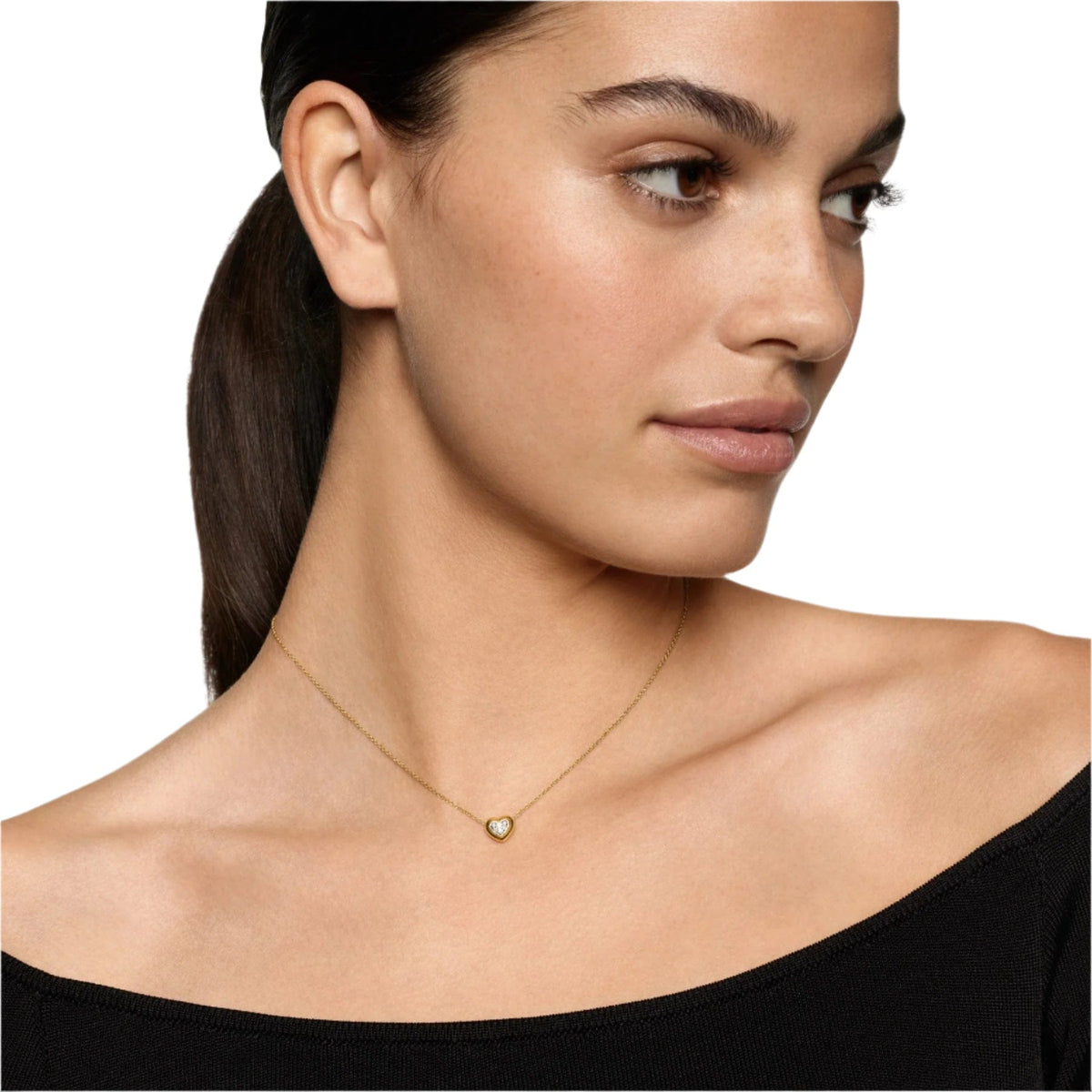 Puffy Heart Pendant Necklace 18K Yellow Gold with Diamonds, 7.8mm