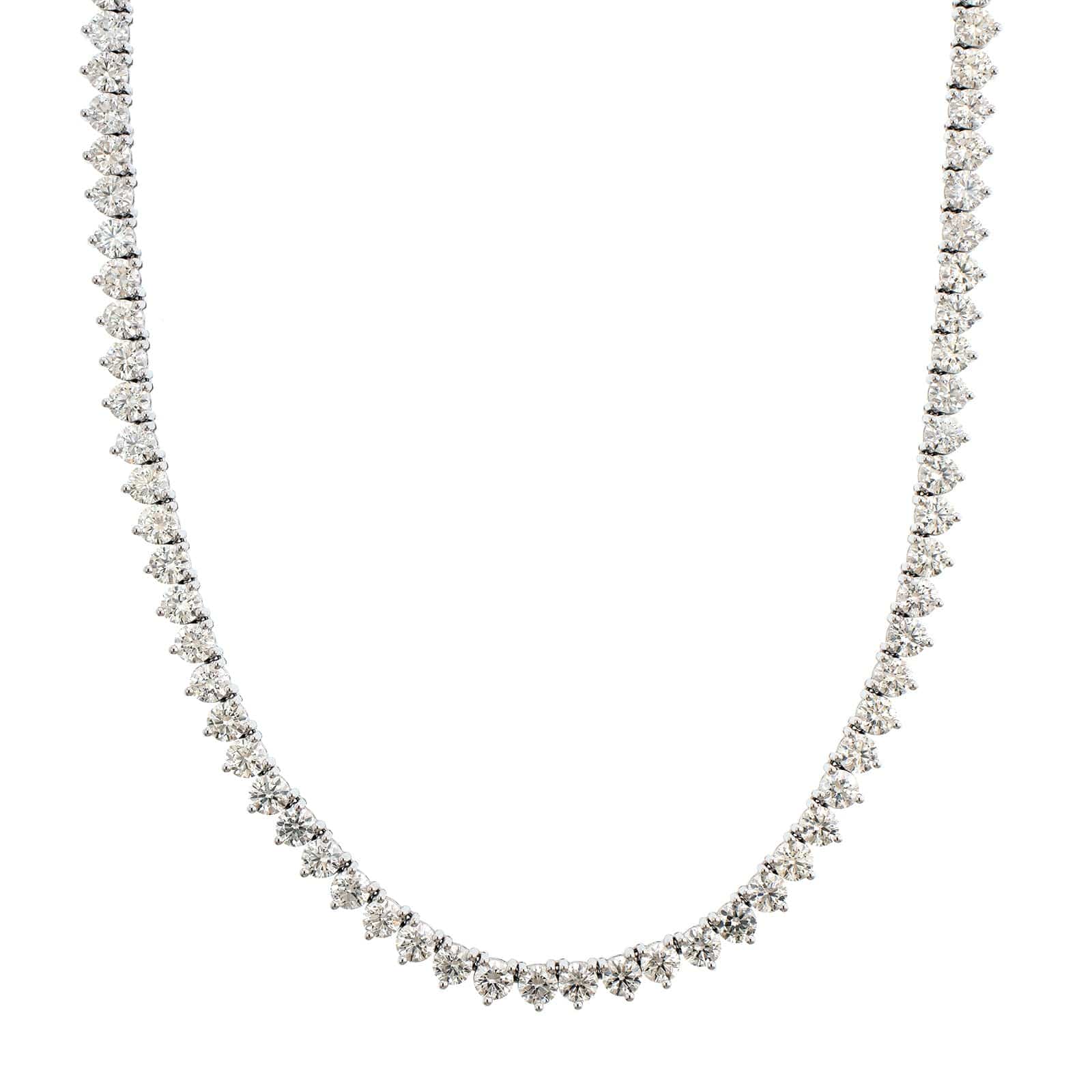 18K White Gold 3 Prong Diamond Line Necklace