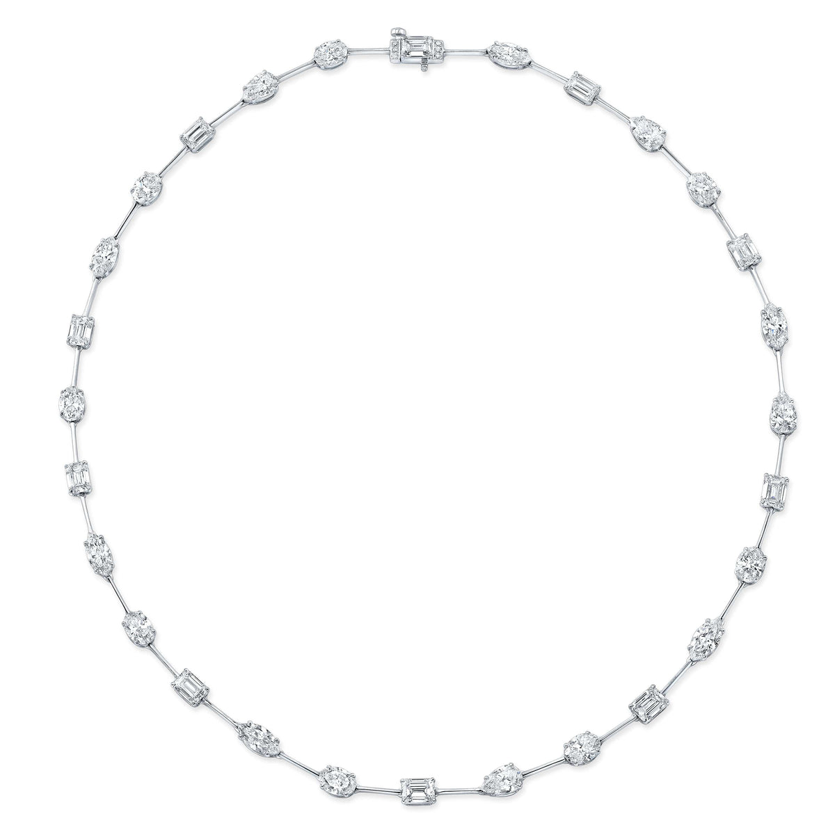 18K White Gold Multi Shape Diamond Bar Necklace