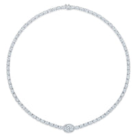 18K White Gold Oval Diamond Line Necklace