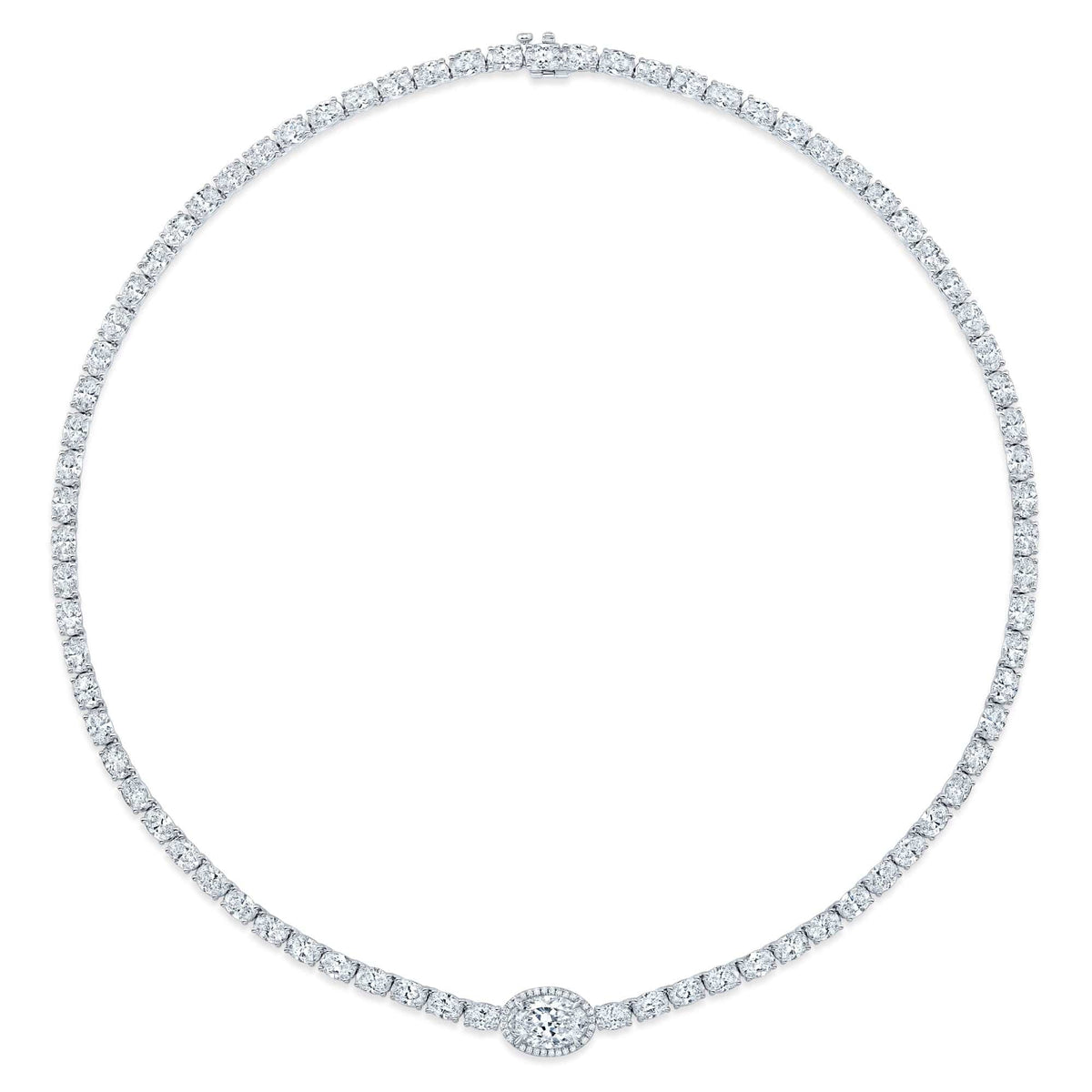 18K White Gold Oval Diamond Line Necklace