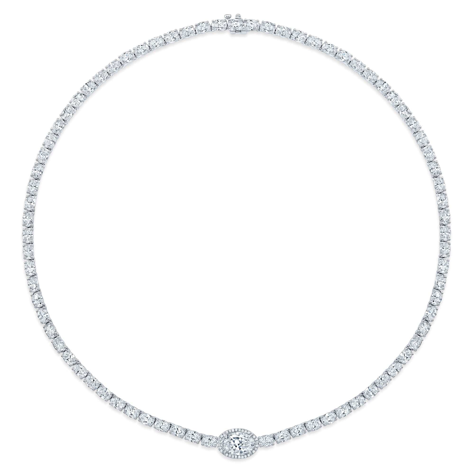 18K White Gold Oval Diamond Line Necklace