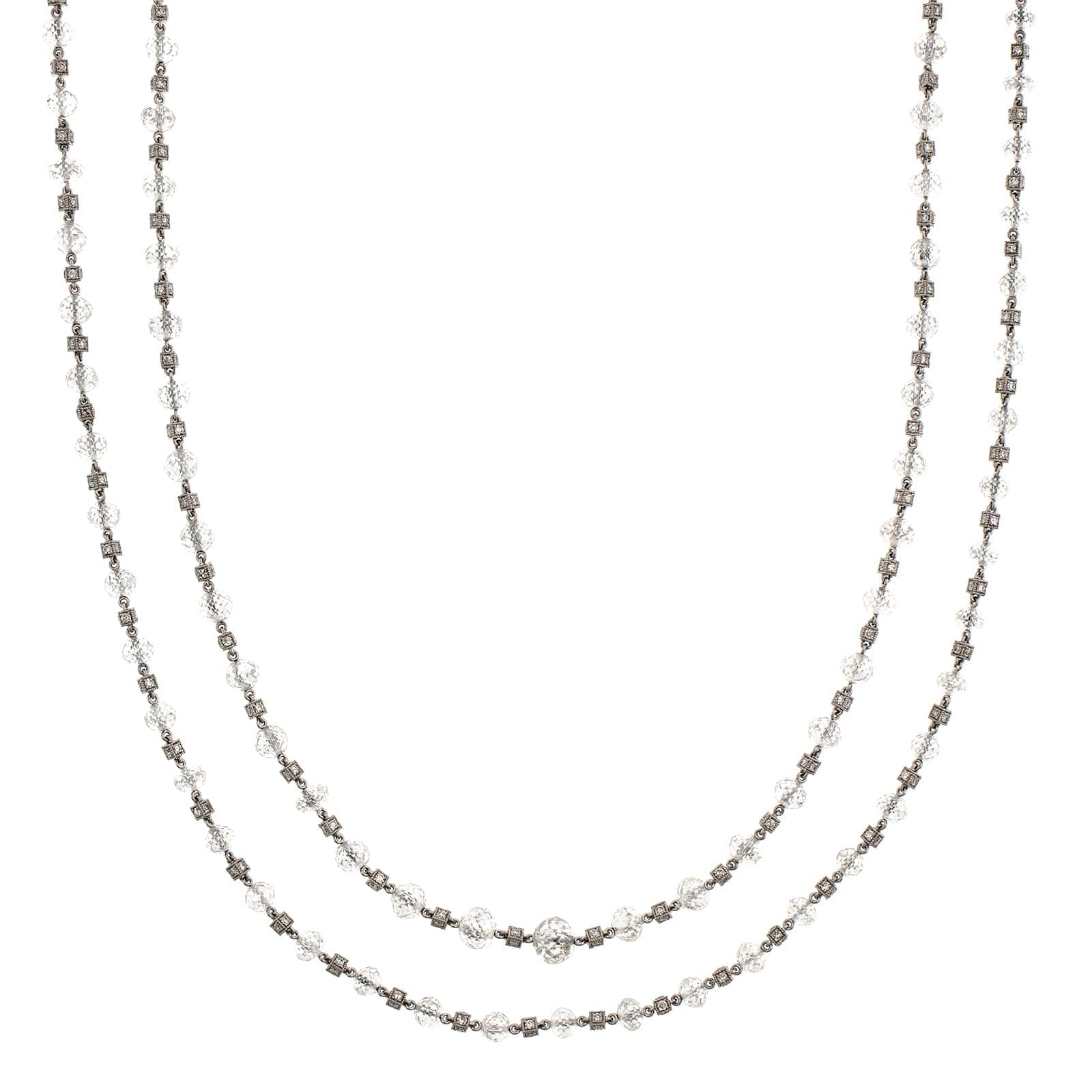 Eclat Jewels Platinum Diamond Briolette Bead Chain Necklace