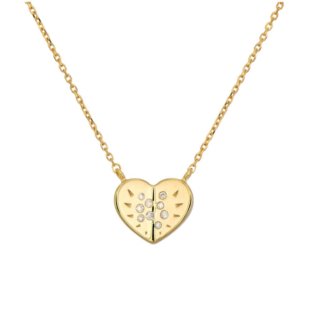 Three Stories 14K Yellow Gold Small Love Explosion Diamond Heart Necklace