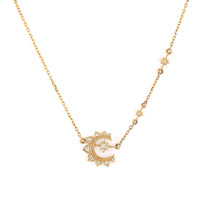 Three Stories 14K Yellow Gold Wish On A Star Crescent Moon Diamond Necklace