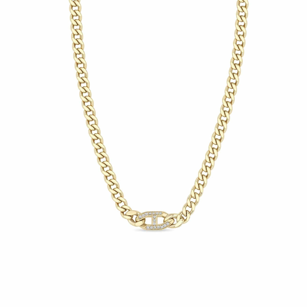 Zoe Chicco 14K Yellow Gold Pave Diamond Link Medium Curb Chain Necklace