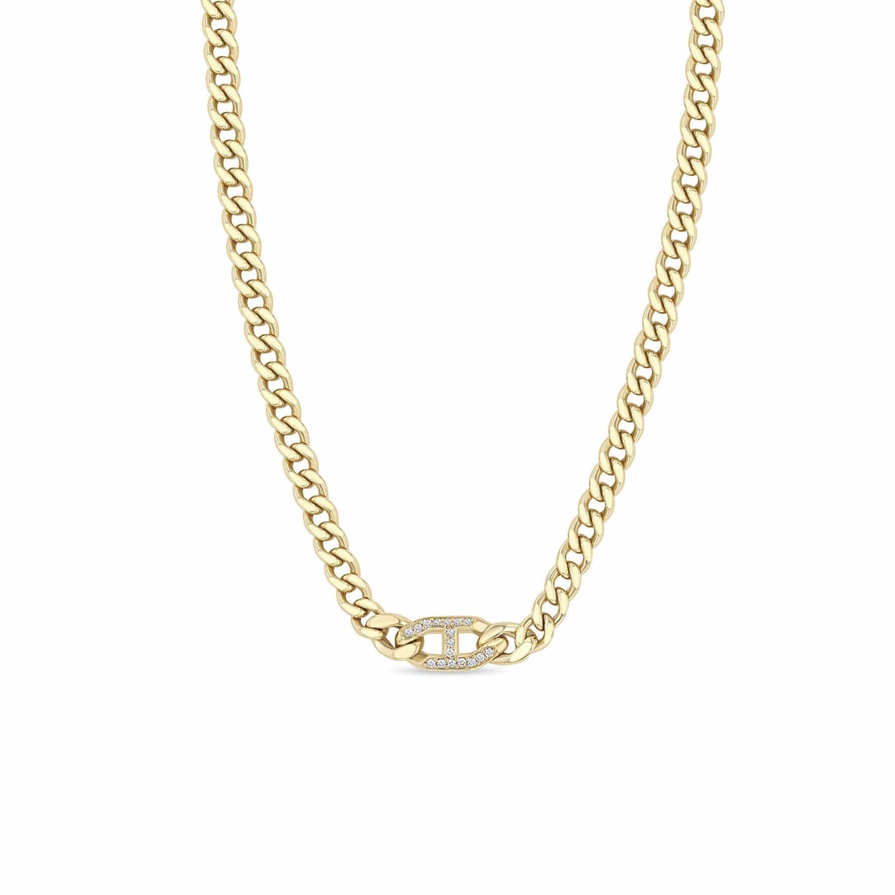 Zoe Chicco 14K Yellow Gold Pave Diamond Link Medium Curb Chain Necklace