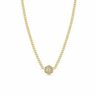 Zoe Chicco 14K Yellow Gold Small Curb Chain Diamond Hexagon Necklace