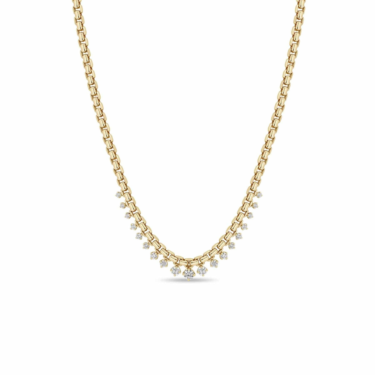 Zoe Chicco 14K Yellow Gold Graduated Diamond Large Box Chain Necklace