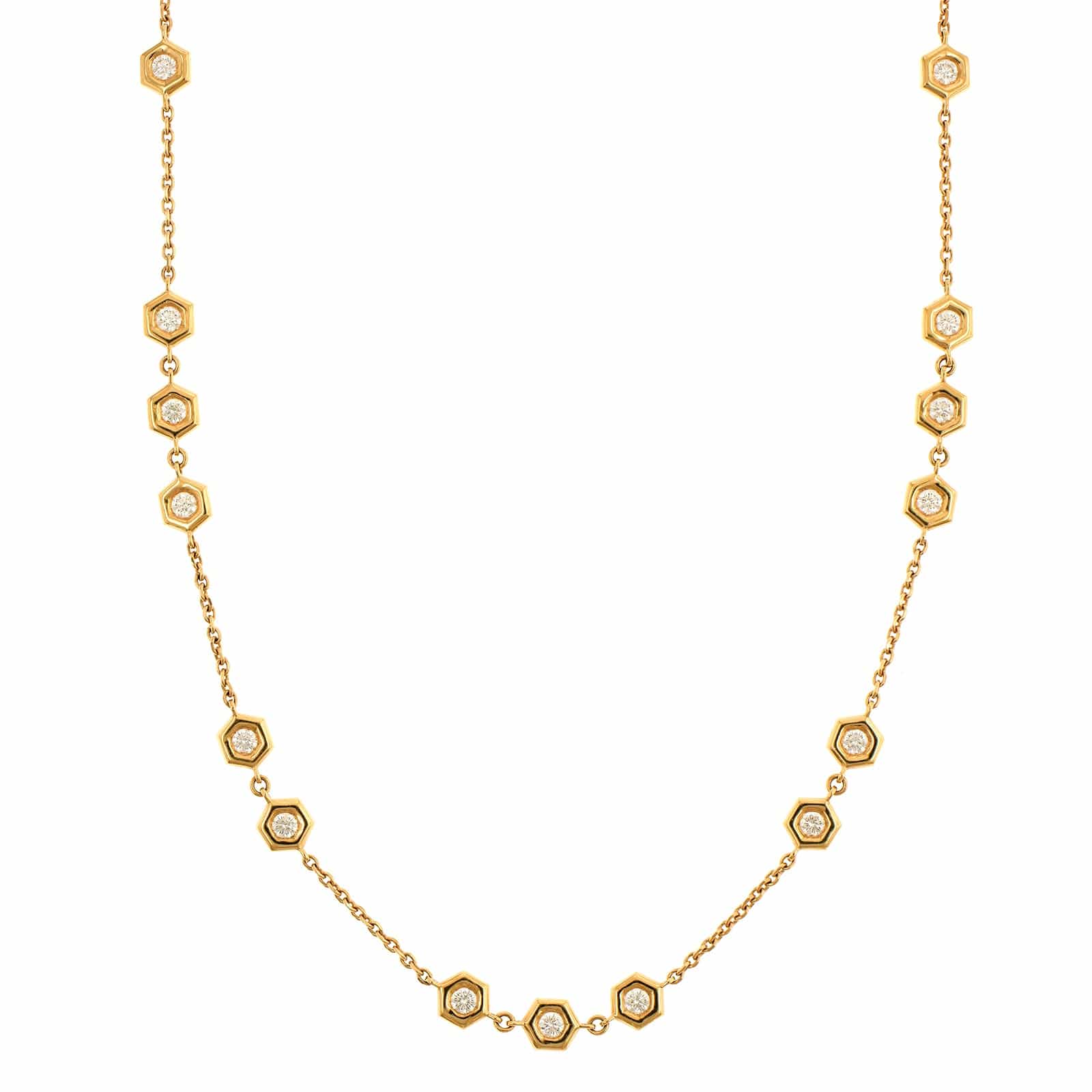 18K Yellow Gold Multi Hexagon Diamond Necklace