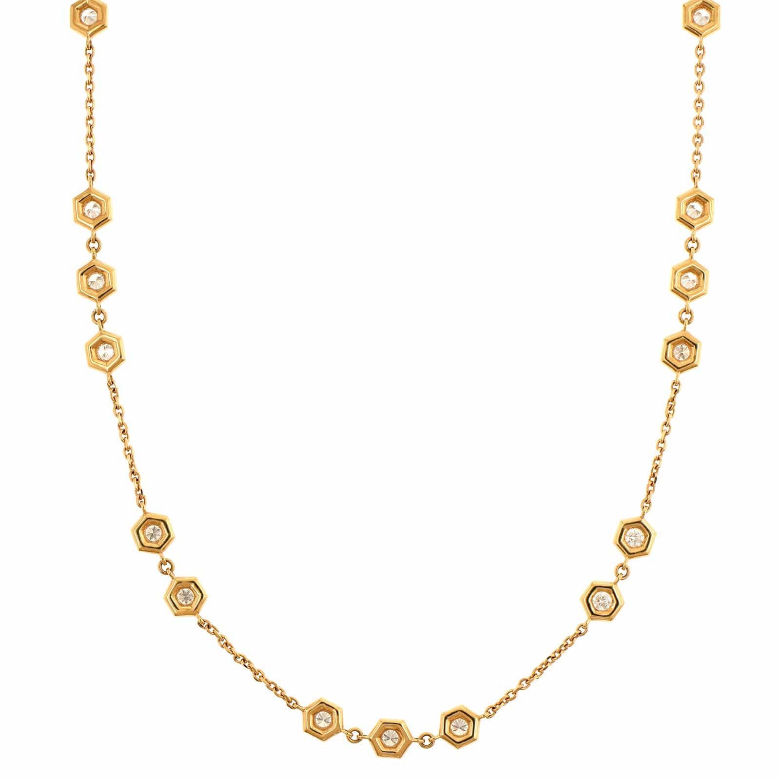 18K Yellow Gold Multi Hexagon Diamond Necklace