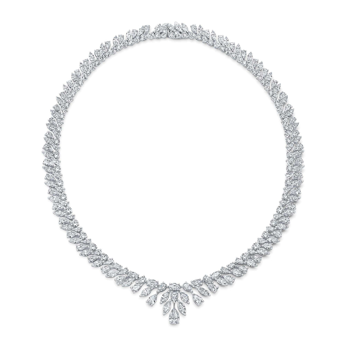 18K White Gold Multi Shaped Diamond Necklace