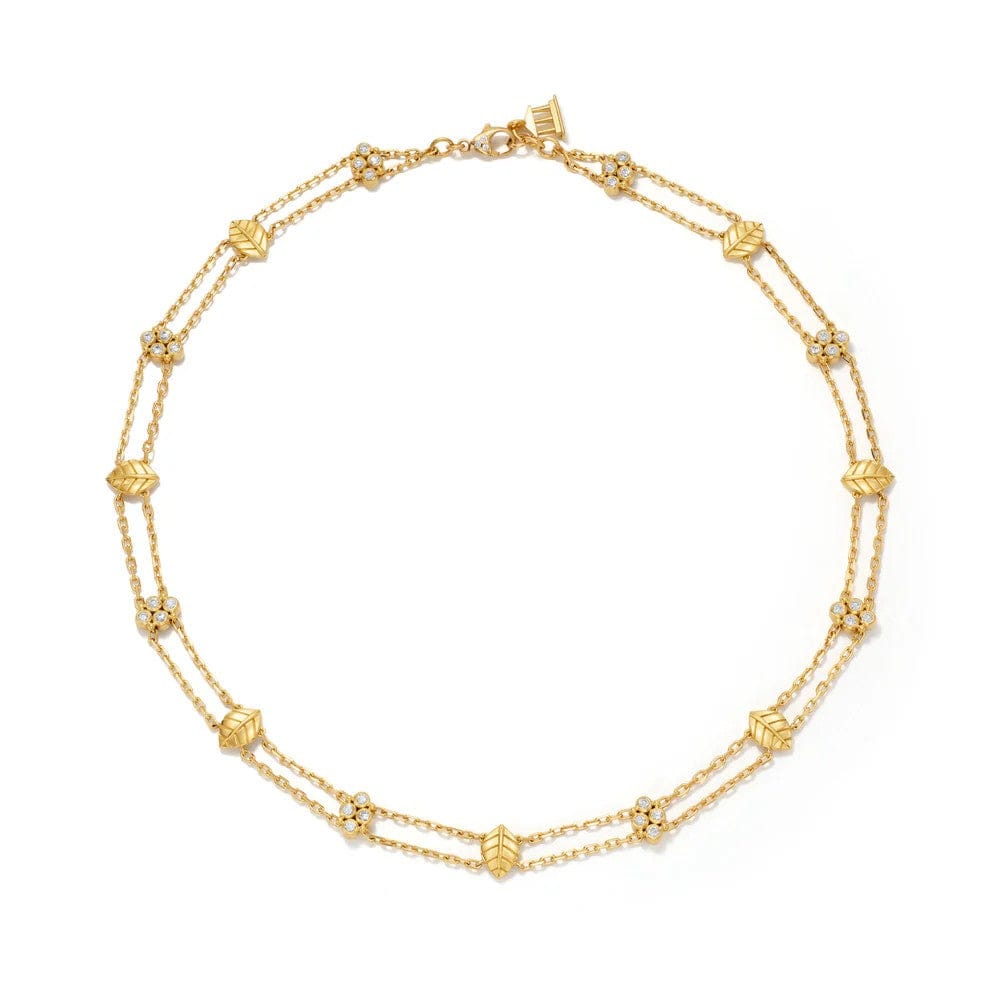 Temple St. Clair 18K Yellow Gold Arcadia Leaf and Diamond Station Necklace