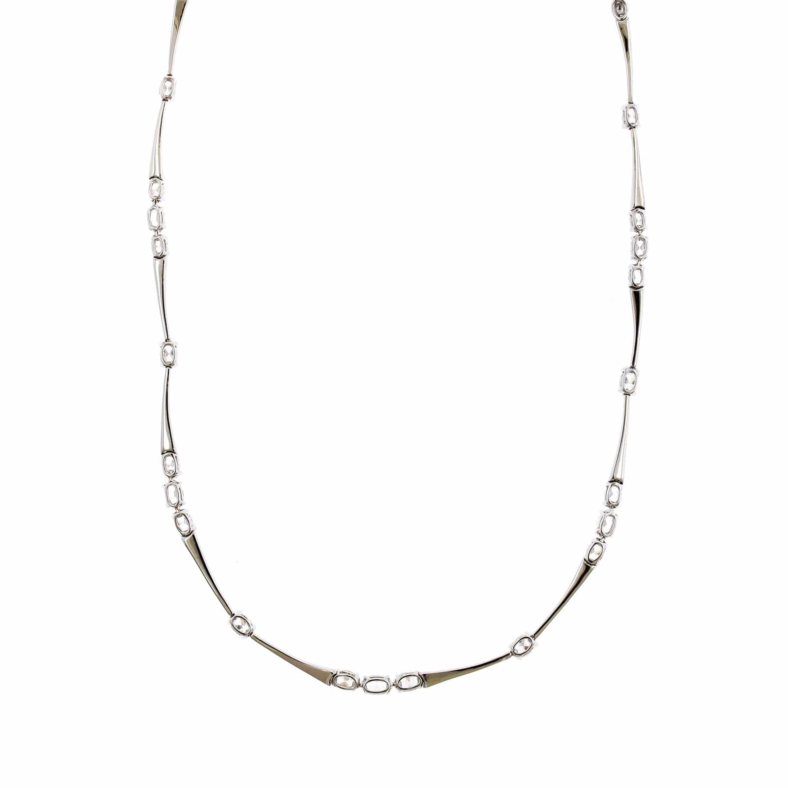 Etho Maria 18K White Gold Oval Diamond Bar Necklace