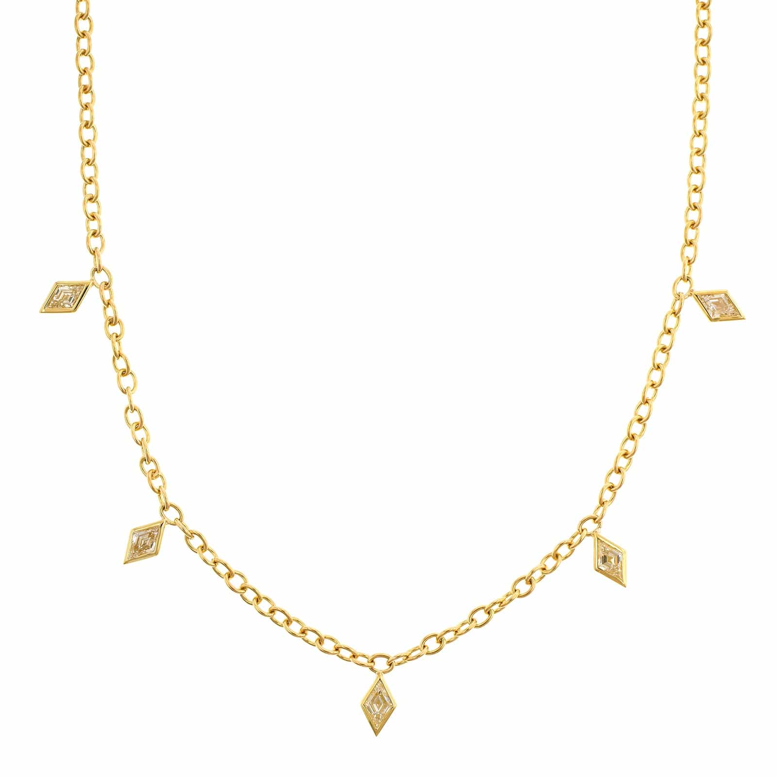 18K Yellow Gold Bezel Set Lozenge Diamond Necklace
