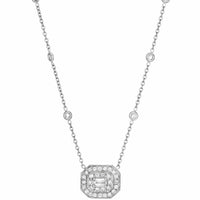 Penny Preville 18K White Gold Double Diamond Row Emerald Pendant Necklace