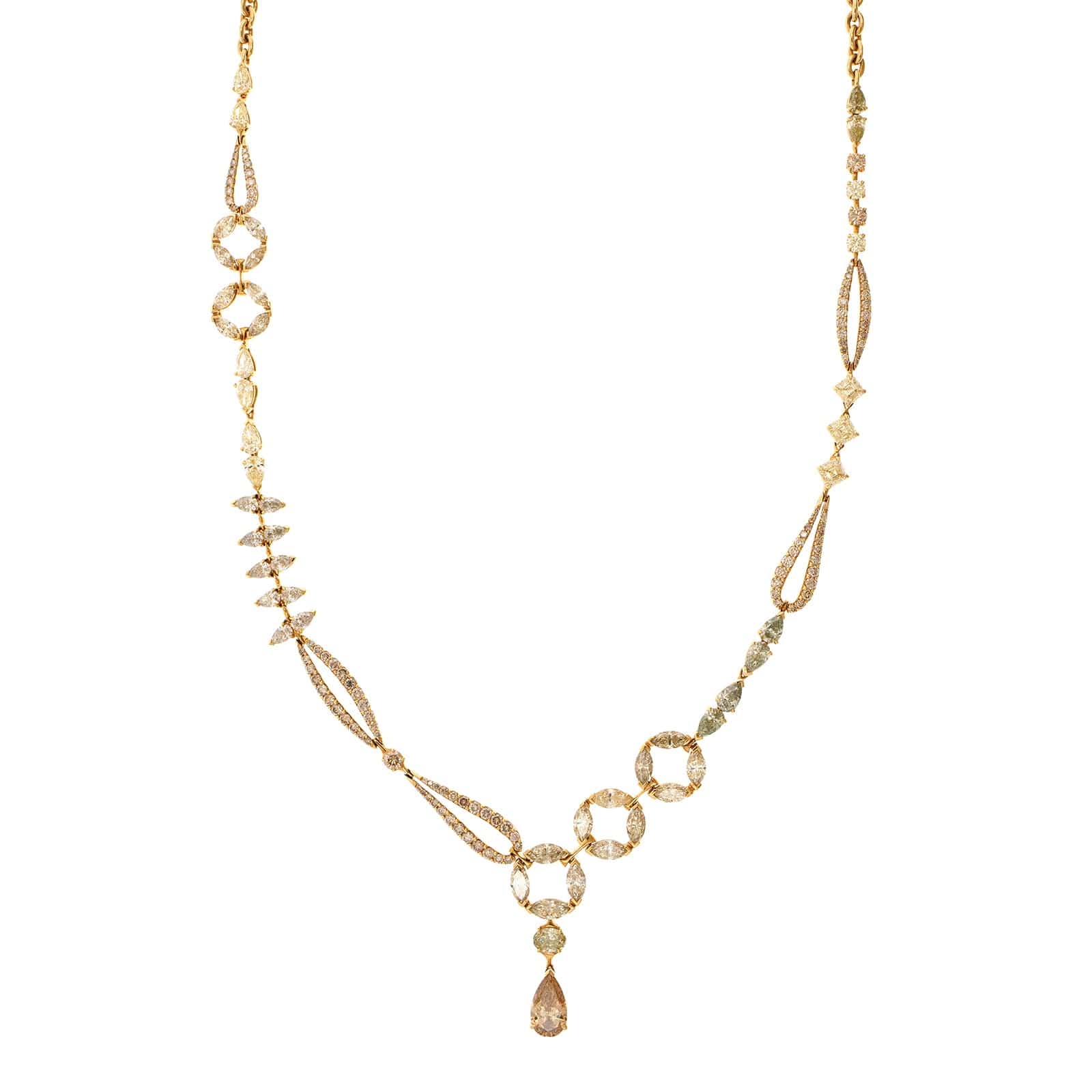 Etho Maria 18K Yellow Gold Green, Yellow, and Brown Diamond Necklace